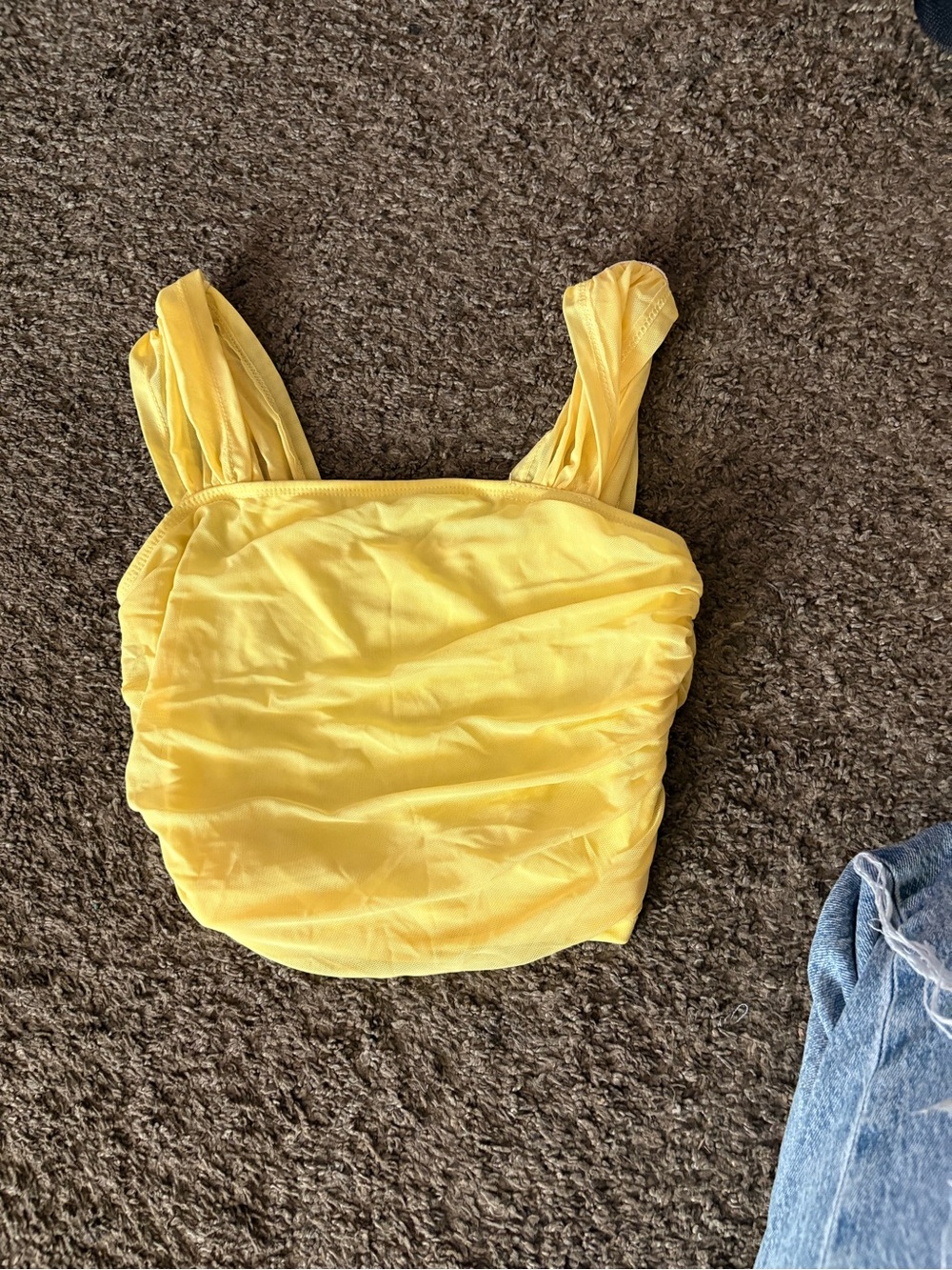 SHEIN Yellow Ruched Square-Neck Crop Tank